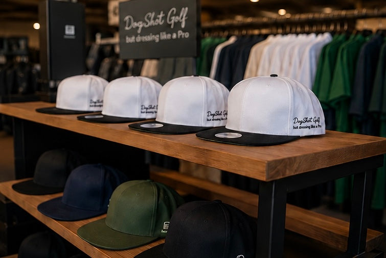 Flat Peak Cap - Snow White with Black Peak and Green Under-bill.