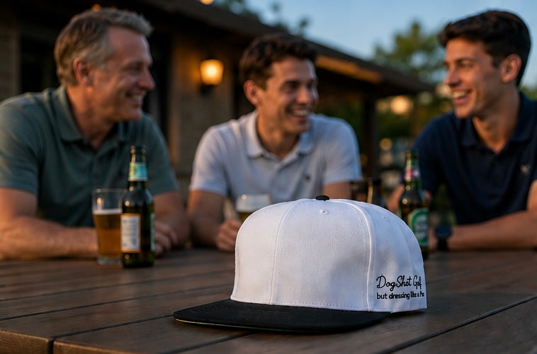 Flat Peak Cap - Snow White with Black Peak and Green Under-bill.