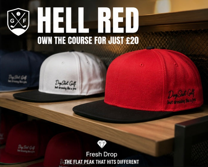 Flat Peak Cap - Hell Red with Black Peak and Green Under-bill.