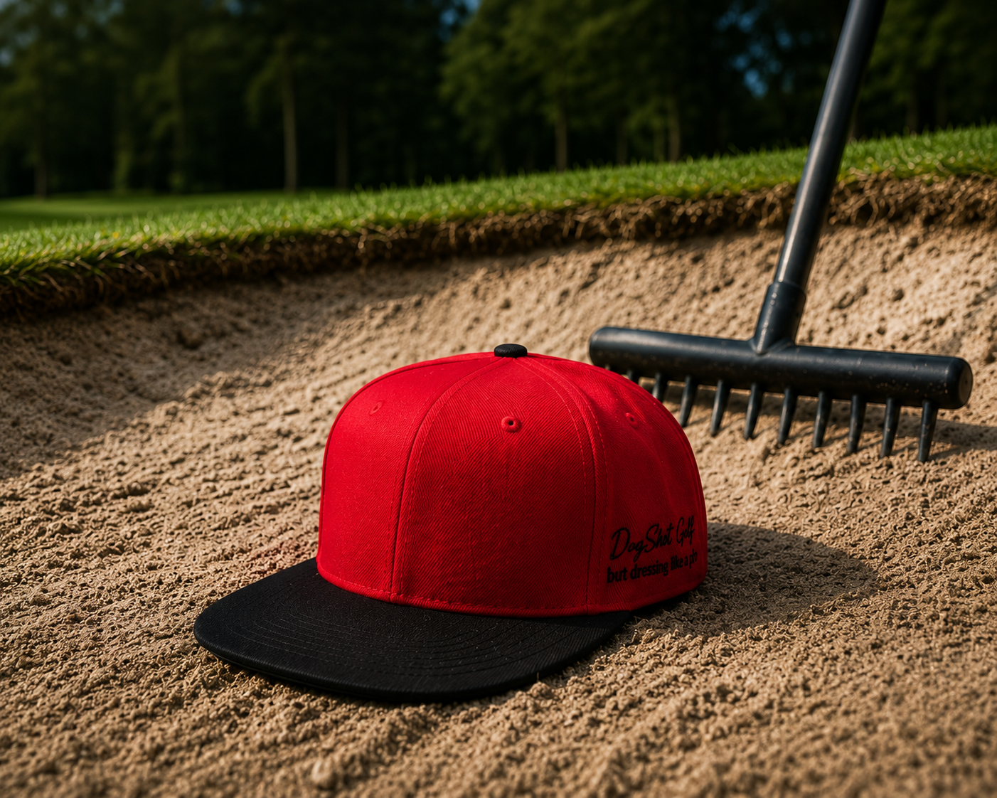 Flat Peak Cap - Hell Red with Black Peak and Green Under-bill.