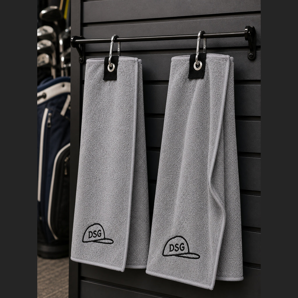Microfibre Tri-fold Golf Towel with Carabiner Clip - English Summer Grey